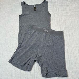 Skims Gray Tank Top & Boxer Shorts Set Size Medium